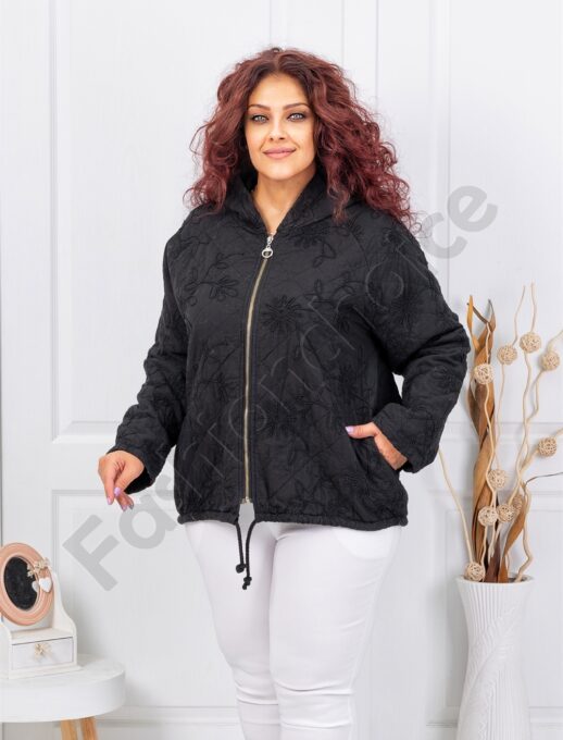Plus size ζακέτα με κουκούλα-μαύρο-κωδ 5062