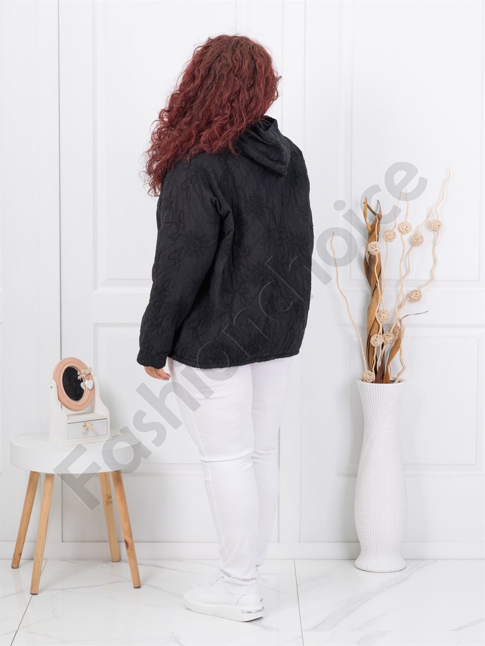 Plus size ζακέτα με κουκούλα-μαύρο-κωδ 5062