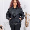 Plus size δερμάτινο μπουφάν με ζώνη-μαύρο-κωδ B613