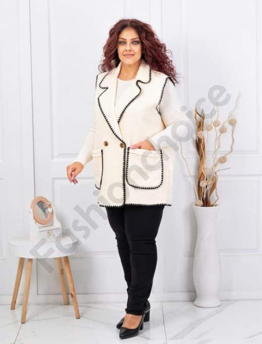 Plus size μπουκλέ γιλέκο-εκρού-κωδ 3835