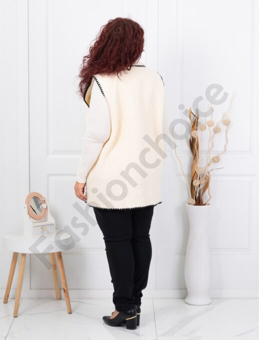Plus size μπουκλέ γιλέκο-εκρού-κωδ 3835