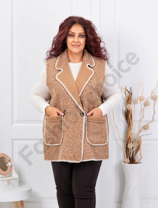 Plus size μπουκλέ γιλέκο-μόκα-κωδ 3835-3