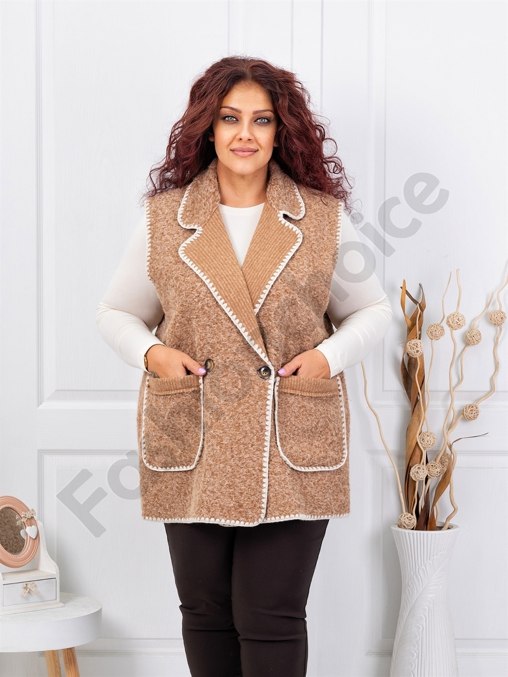 Plus size μπουκλέ γιλέκο-μόκα-κωδ 3835-3