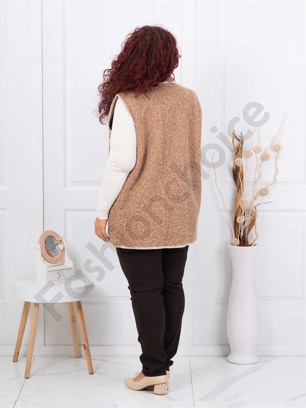 Plus size μπουκλέ γιλέκο-μόκα-κωδ 3835-3