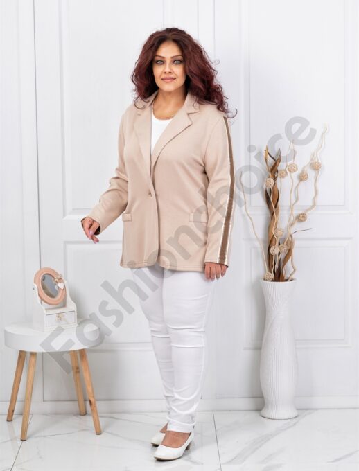 Plus size ζακέτα με ρίγες-μπεζ-κωδ 1465-1