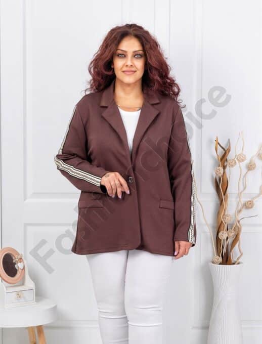 Plus size ζακέτα με ρίγες-καφέ-κωδ 1465-2