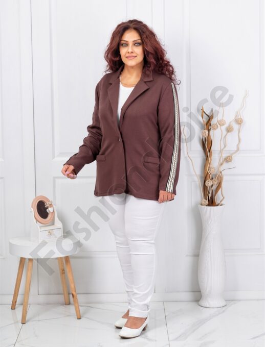 Plus size ζακέτα με ρίγες-καφέ-κωδ 1465-2