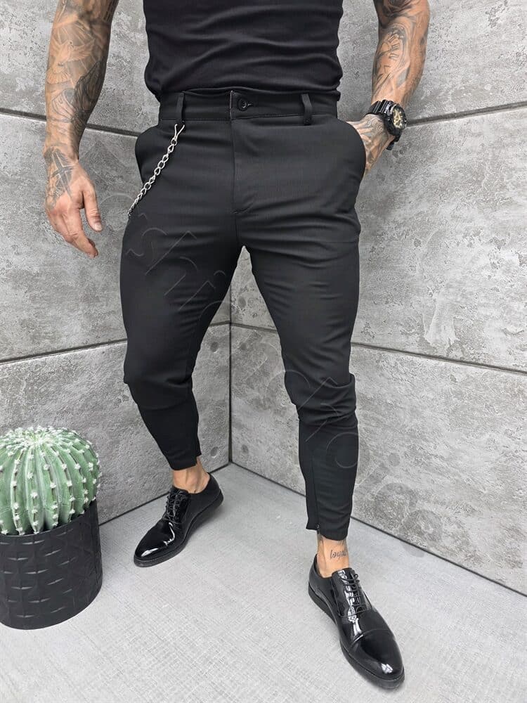 Ανδρικό κομψό παντελόνι Slim Fit-μαύρο-κωδ 2450