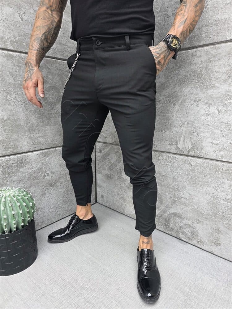 Ανδρικό κομψό παντελόνι Slim Fit-μαύρο-κωδ 2450