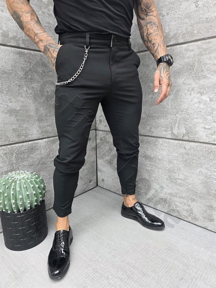 Ανδρικό κομψό παντελόνι Slim Fit-μαύρο-κωδ 2450
