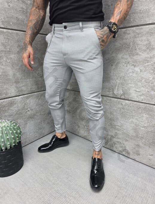 Ανδρικό κομψό παντελόνι Slim Fit-γκρι ανοιχτό-κωδ 2450-1