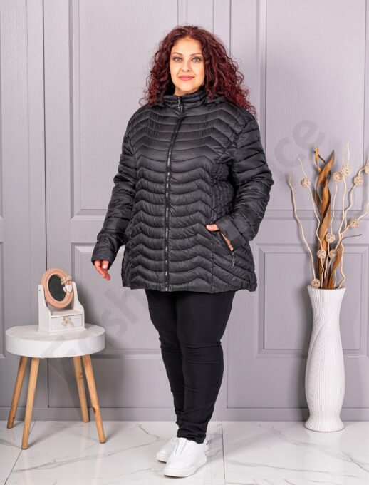 Plus size γυναικείο μπουφάν με κουκούλα /9XL-13XL/-μαύρο-κωδ 2328