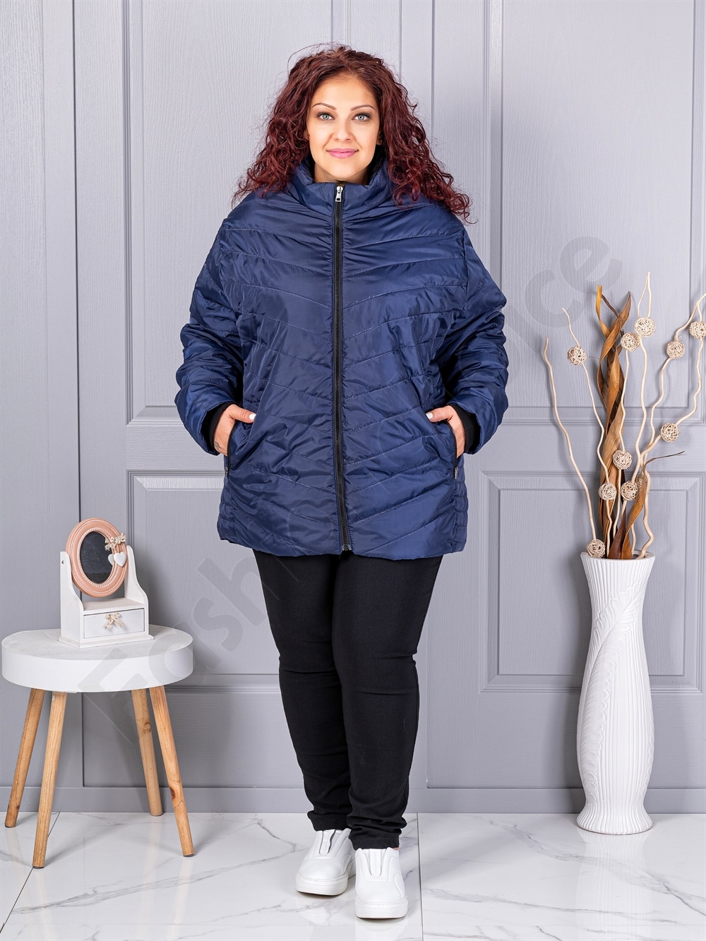 Plus size καπιτονέ μπουφάν-σκούρο μπλε-κωδ 25049-2