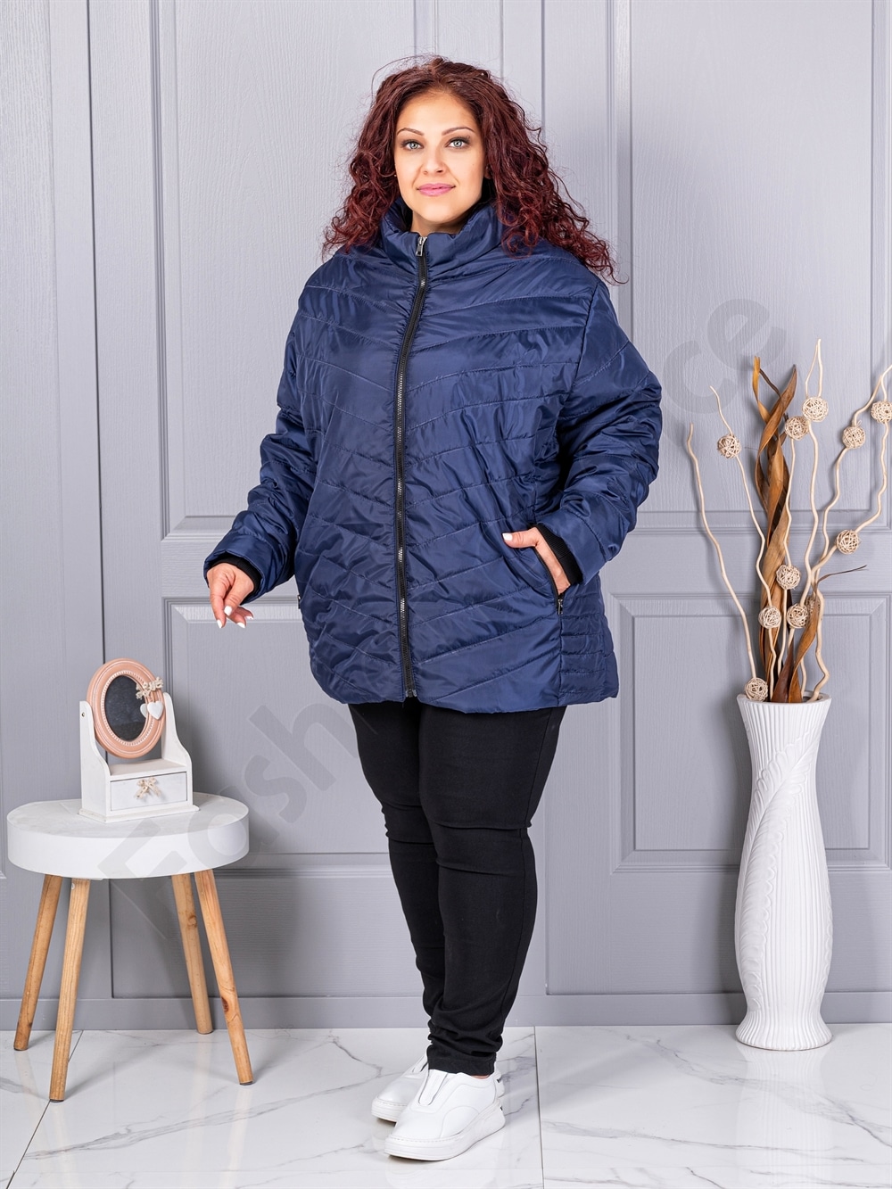 Plus size καπιτονέ μπουφάν-σκούρο μπλε-κωδ 25049-2