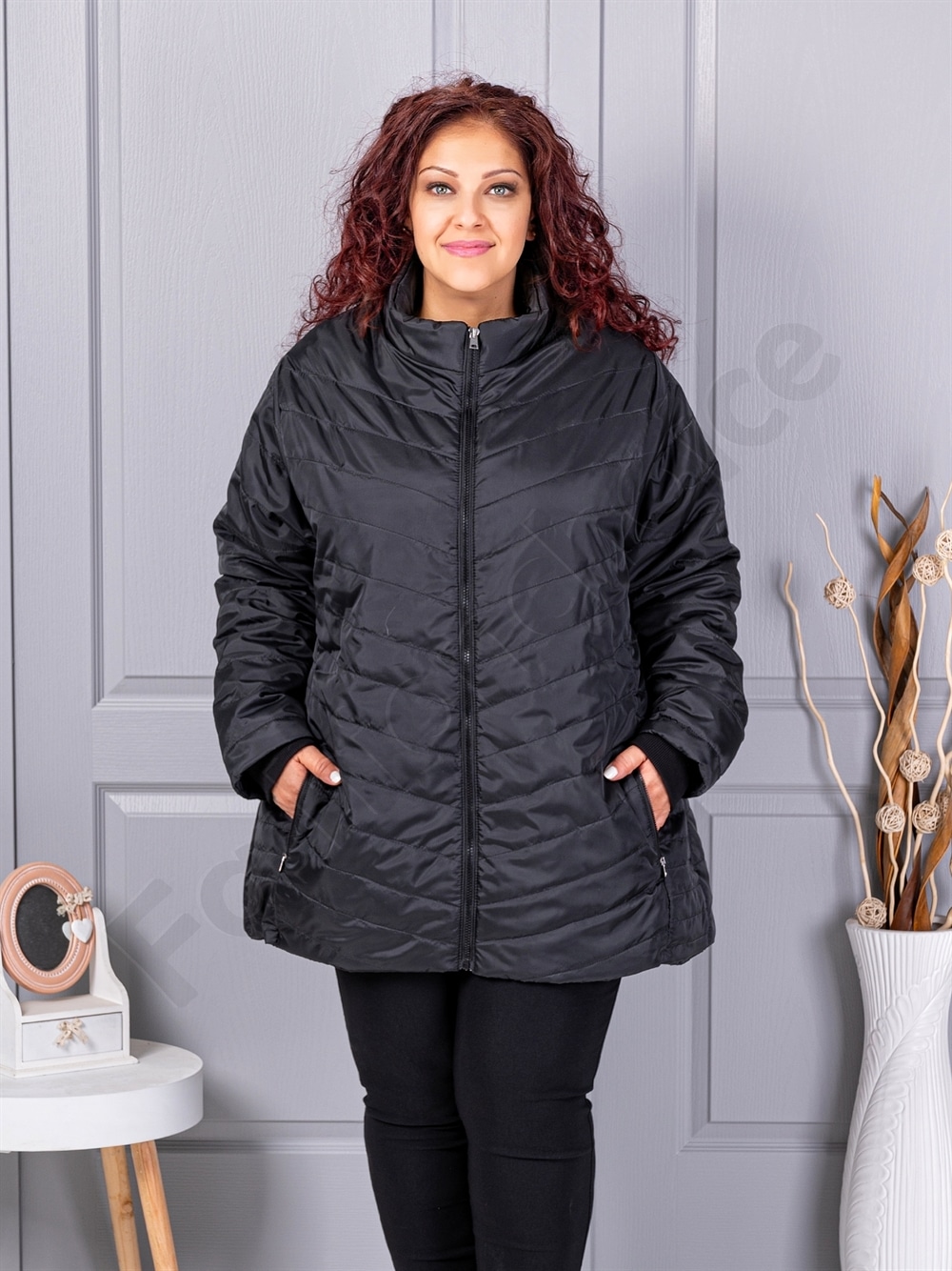 Plus size καπιτονέ μπουφάν-μαύρο-κωδ 25049