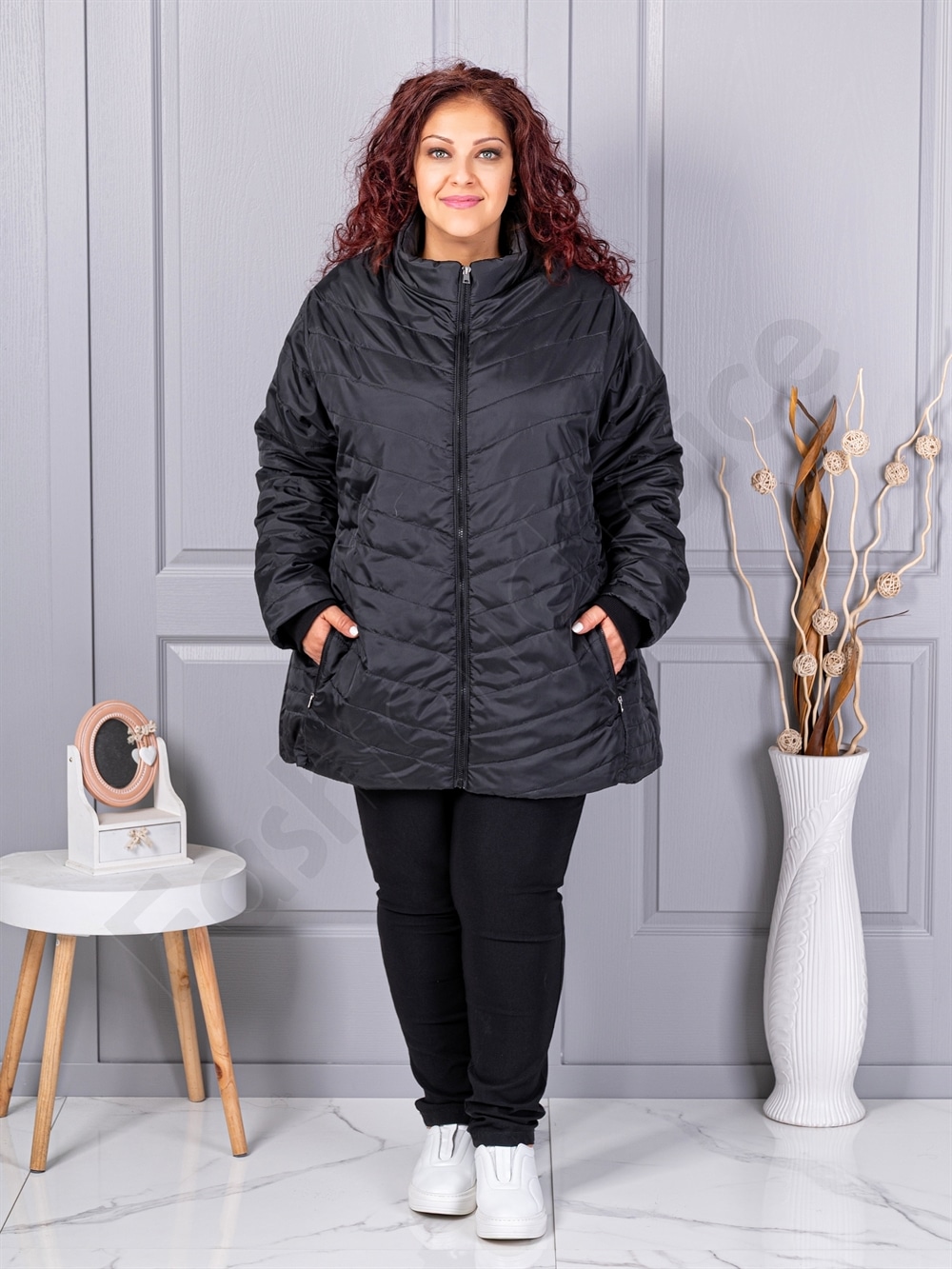Plus size καπιτονέ μπουφάν-μαύρο-κωδ 25049