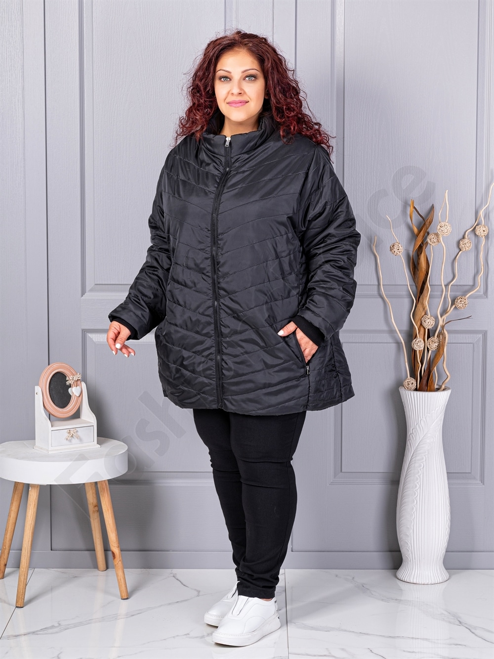 Plus size καπιτονέ μπουφάν-μαύρο-κωδ 25049