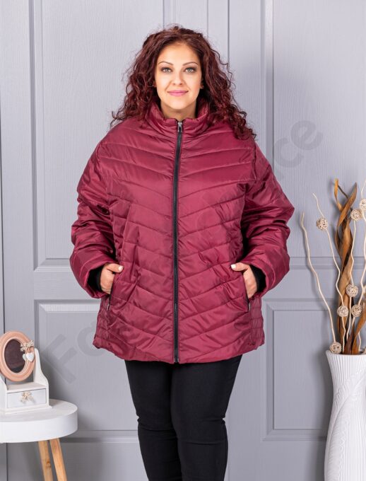 Plus size καπιτονέ μπουφάν-μπορντό-κωδ 25049-1