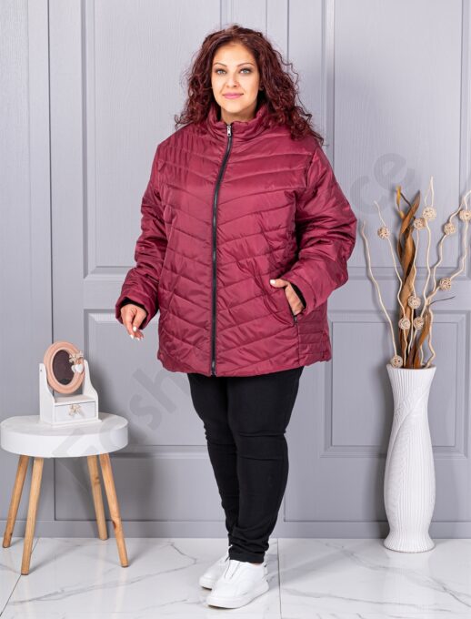 Plus size καπιτονέ μπουφάν-μπορντό-κωδ 25049-1