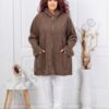 Plus size μπουκλέ ζακέτα με κουκούλα-καφέ-κωδ 1854-6