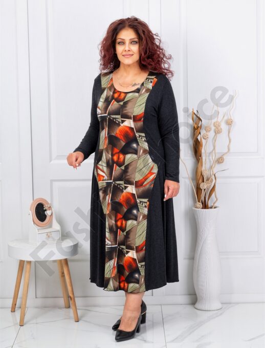 Plus size φόρεμα με πολύχρωμα σχέδια-κωδ 1110