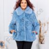 Plus size γούνινο παλτό με γιακά-μπλε-κωδ 230129-8