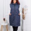 Plus size αμάνικο μπουφάν καπιτονέ μακρύ-μπλε σκούρο-κωδ 24048-2