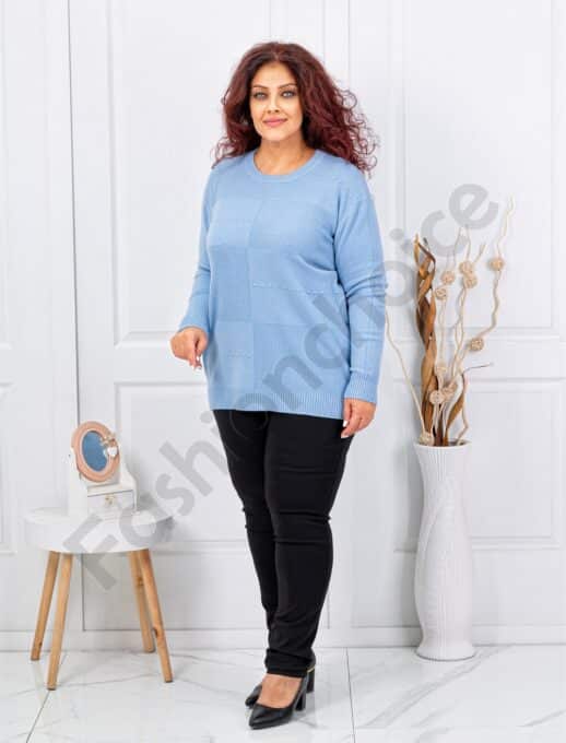 Plus size μπλούζα ψιλή πλέξη-γαλάζιο-κωδ 21003-4
