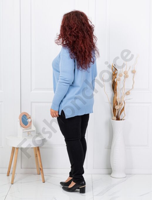 Plus size μπλούζα ψιλή πλέξη-γαλάζιο-κωδ 21003-4