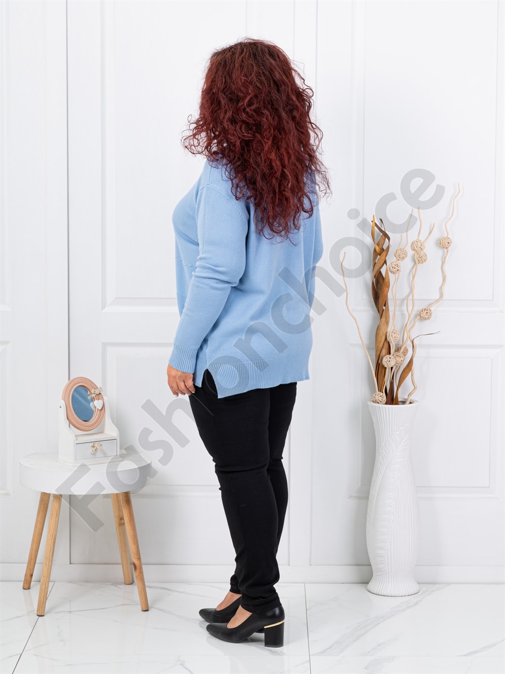 Plus size μπλούζα ψιλή πλέξη-γαλάζιο-κωδ 21003-4