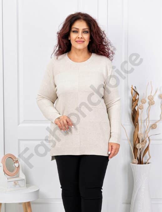 Plus size μπλούζα ψιλή πλέξη-εκρού-κωδ 21003-1