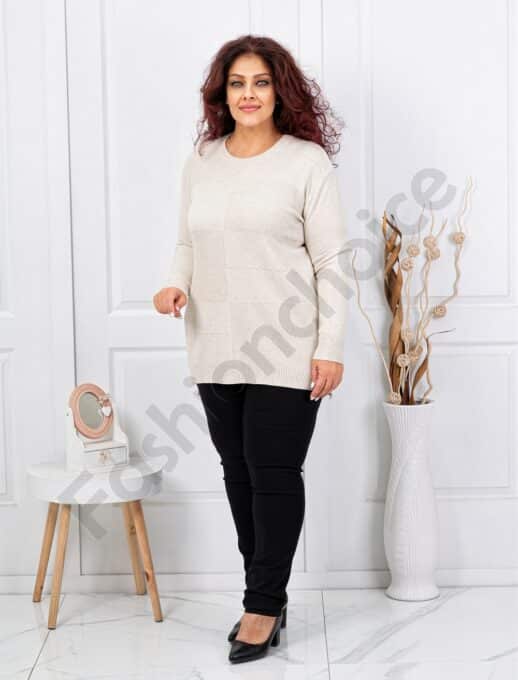 Plus size μπλούζα ψιλή πλέξη-εκρού-κωδ 21003-1