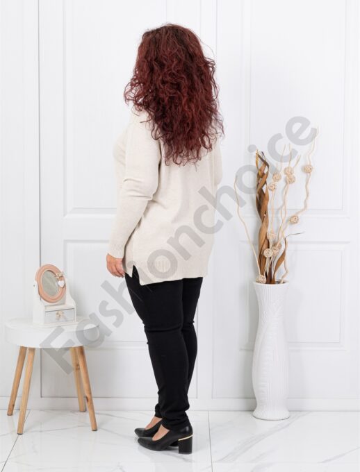 Plus size μπλούζα ψιλή πλέξη-εκρού-κωδ 21003-1