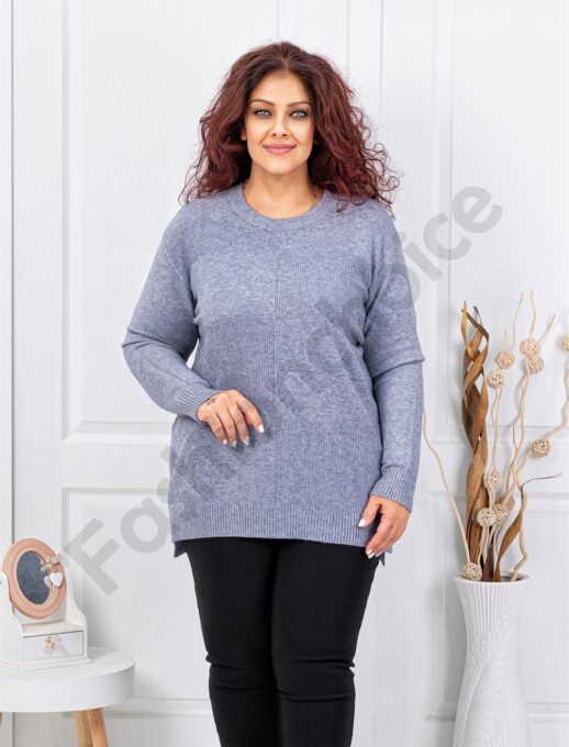 Plus size μπλούζα ψιλή πλέξη-γκρι-κωδ 21003-2