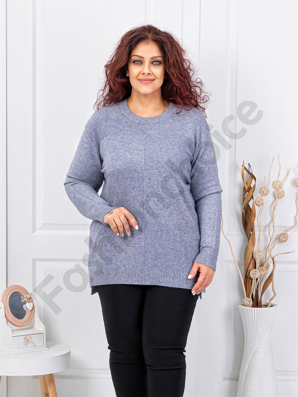 Plus size μπλούζα ψιλή πλέξη-γκρι-κωδ 21003-2