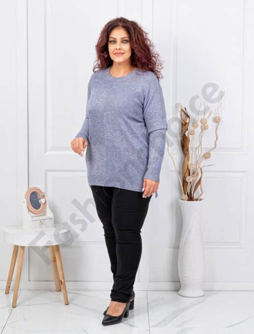 Plus size μπλούζα ψιλή πλέξη-γκρι-κωδ 21003-2