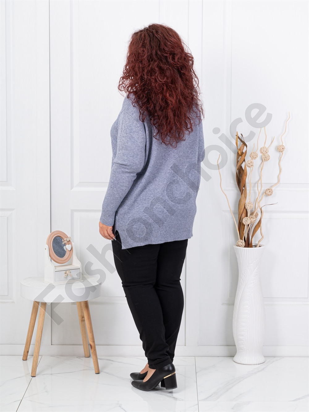 Plus size μπλούζα ψιλή πλέξη-γκρι-κωδ 21003-2