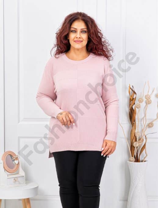 Plus size μπλούζα ψιλή πλέξη-ροζ-κωδ 21003-7