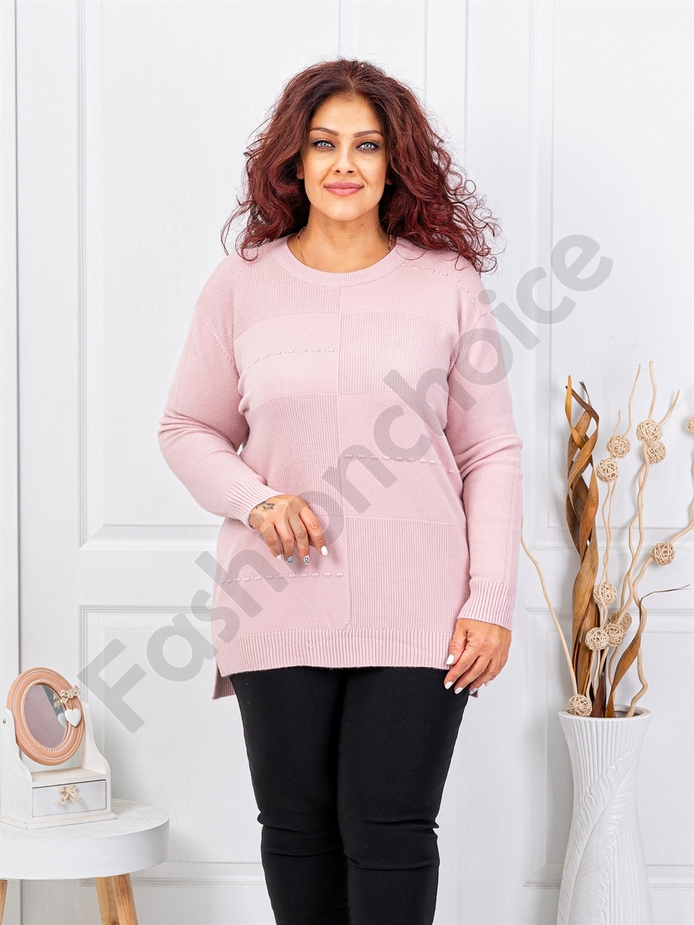 Plus size μπλούζα ψιλή πλέξη-ροζ-κωδ 21003-7