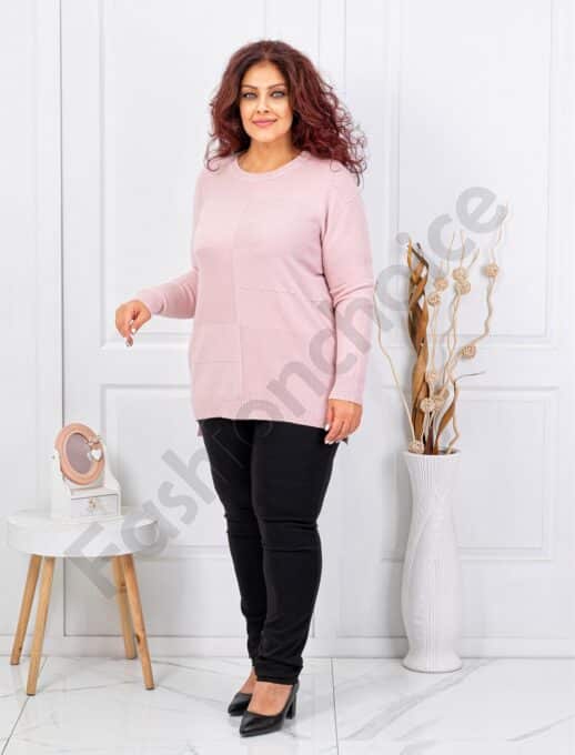 Plus size μπλούζα ψιλή πλέξη-ροζ-κωδ 21003-7