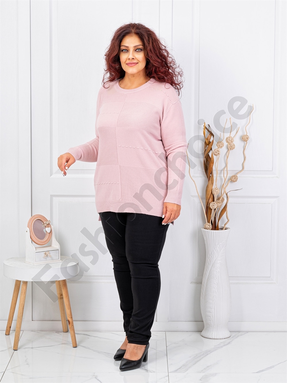 Plus size μπλούζα ψιλή πλέξη-ροζ-κωδ 21003-7