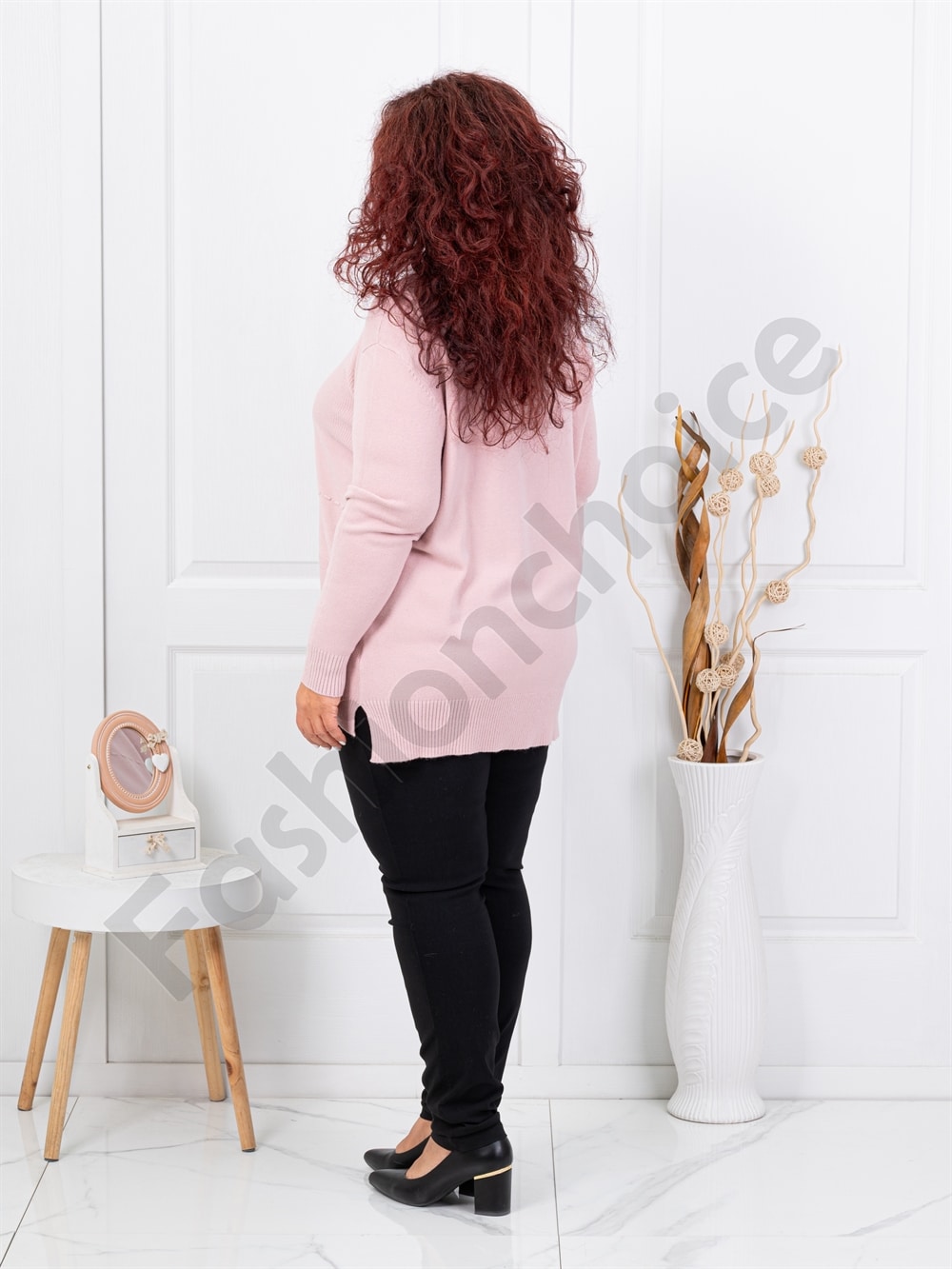 Plus size μπλούζα ψιλή πλέξη-ροζ-κωδ 21003-7