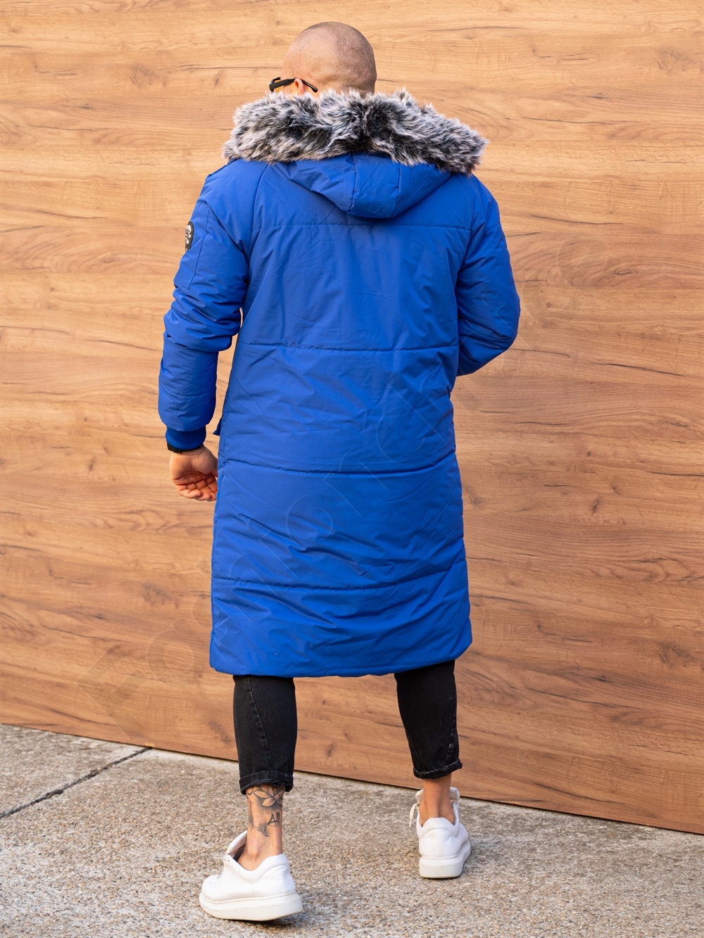 Ανδρικό μπουφάν παρκά με γούνα-μπλε ρουά-κωδ 3701-1