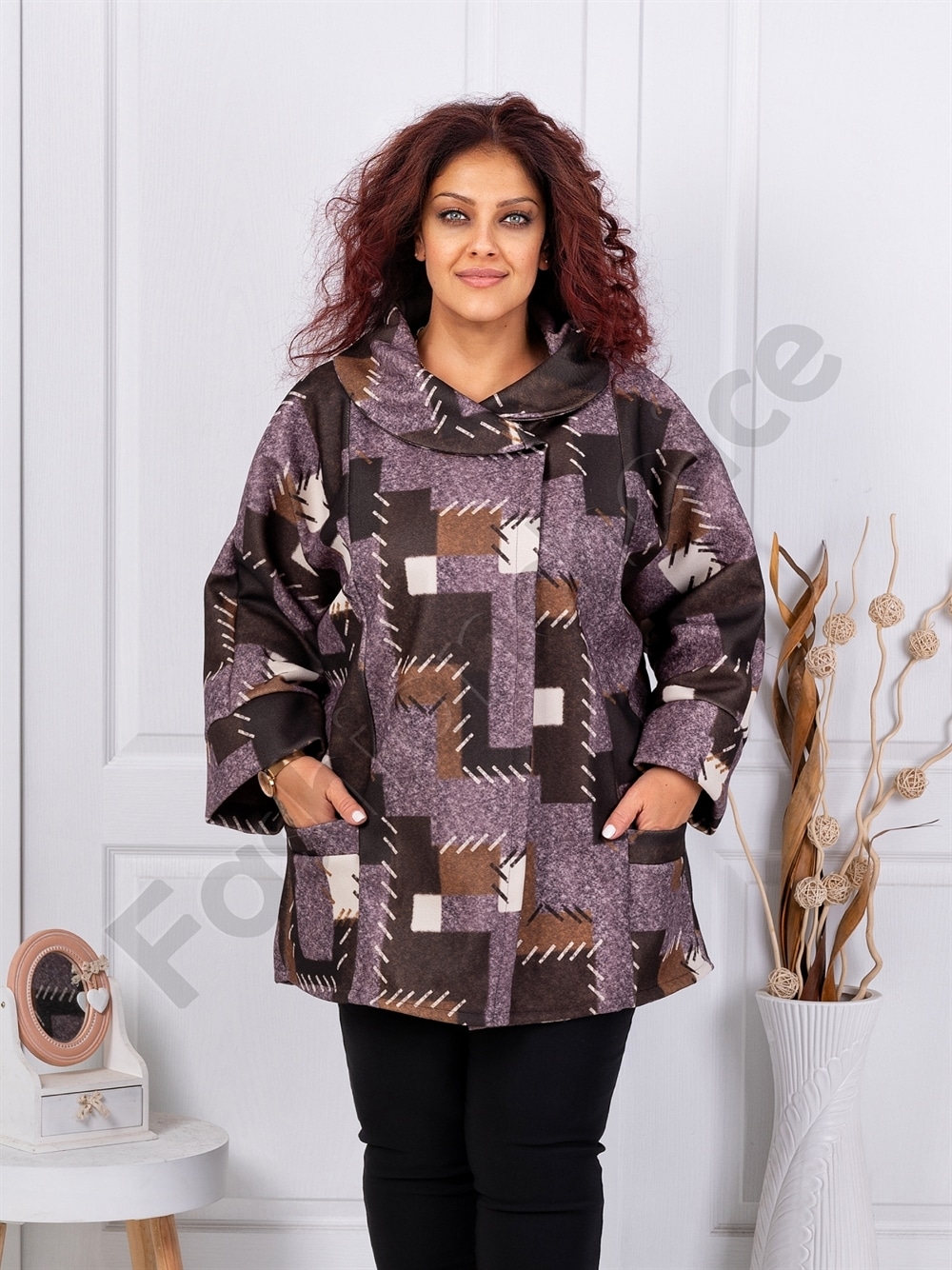 Plus size παλτό με γεωμετρικά σχέδια-λιλά-κωδ 251149-3