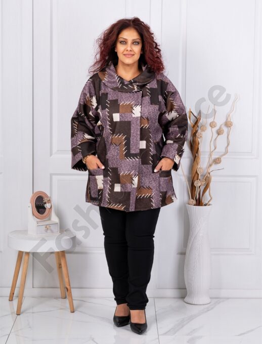 Plus size παλτό με γεωμετρικά σχέδια-λιλά-κωδ 251149-3