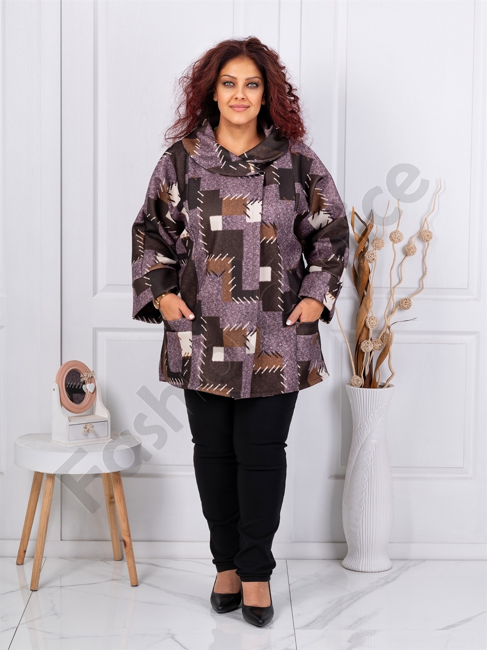 Plus size παλτό με γεωμετρικά σχέδια-λιλά-κωδ 251149-3