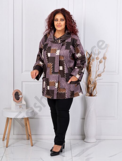 Plus size παλτό με γεωμετρικά σχέδια-λιλά-κωδ 251149-3