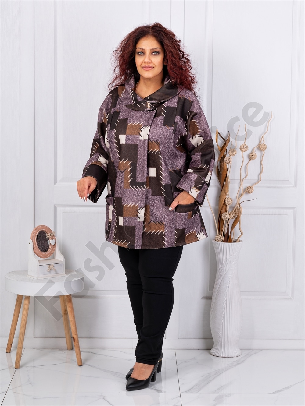 Plus size παλτό με γεωμετρικά σχέδια-λιλά-κωδ 251149-3