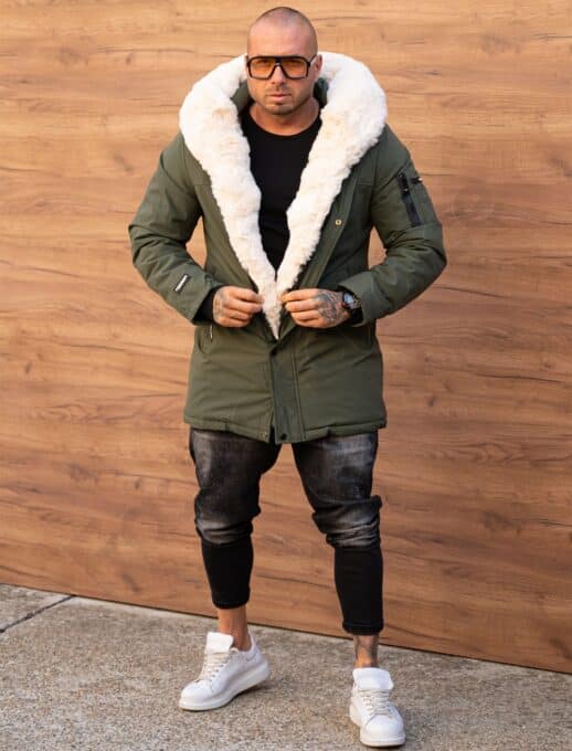 Ανδρικό χειμωνιάτικο μπουφάν παρκά-χακί-κωδ 8445-2