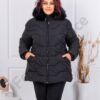 Plus size χειμωνιάτικο μπουφάν με γούνα στην κουκούλα-μαύρο-κωδ 8062